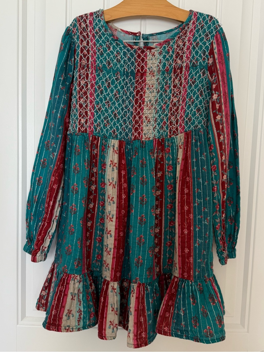Peek Girls Dress Size 10 Boho Embroidered Patchwork Floral Peasant Tiered